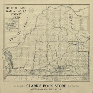 Kaart uit 1929 van Walla Walla County Washington
