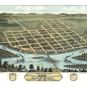 1870 Panorama-Karte von Sauk Wisconsin