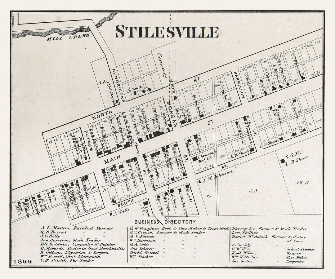 1866 Map of Stilesville Hendricks County Indiana Etsy