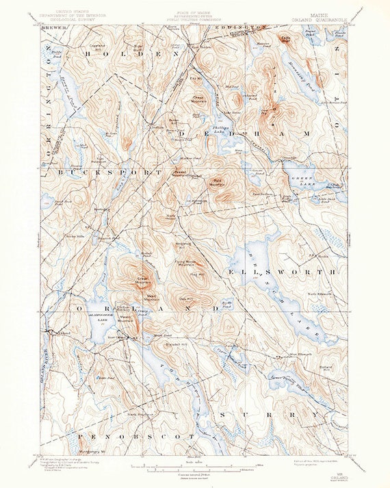 1900 Topo Map of Orland Maine Ellsworth & Branch Lake Etsy