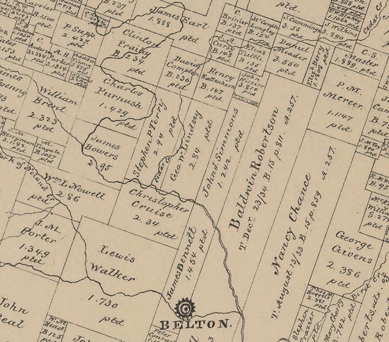 1879 Farm Line Map of Bell County Texas Etsy