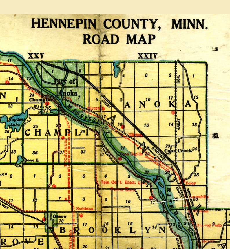 1910 Map of Hennepin County Minnesota Etsy