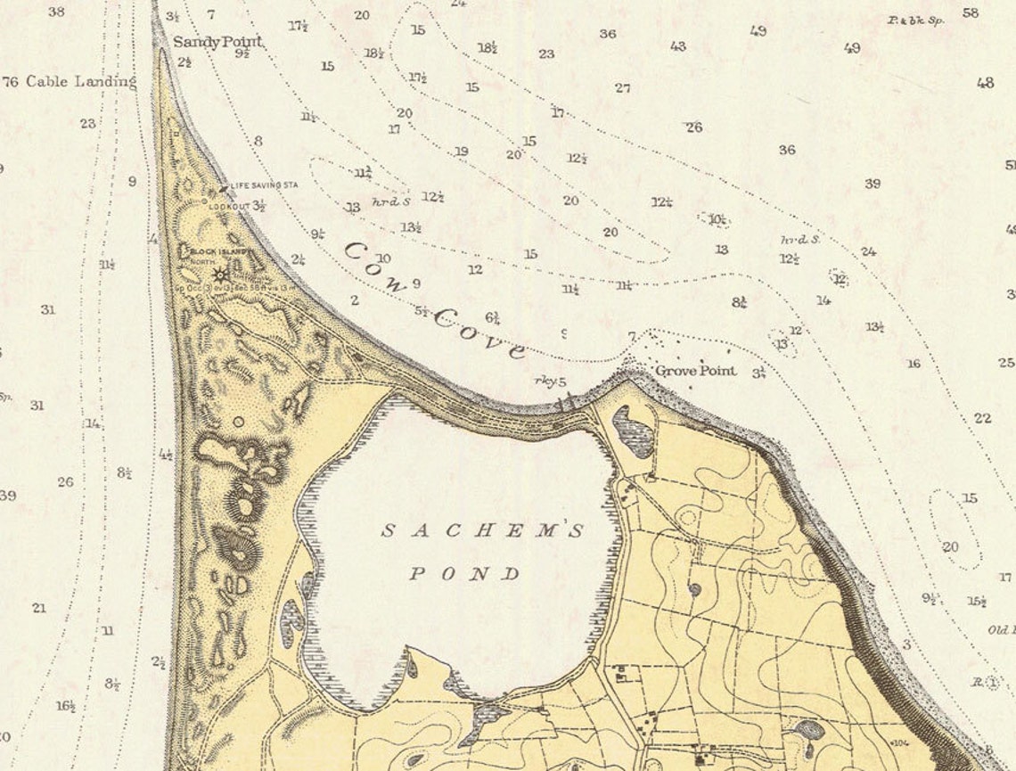 1914 Nautical Map of Block Island Rhode Island Etsy