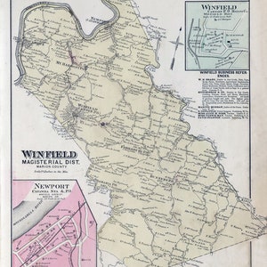 1886 Mapa del municipio de Winfield Condado de Marion Virginia Occidental