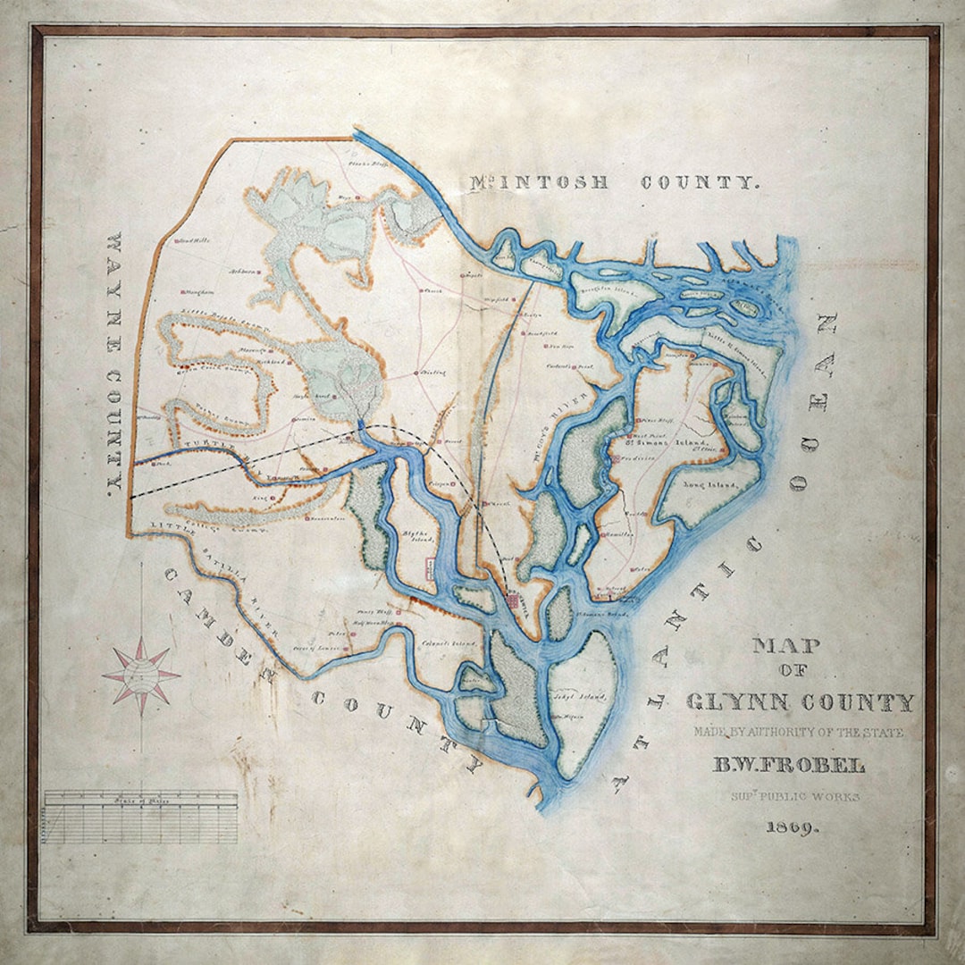 1869 Map of Glynn County Etsy