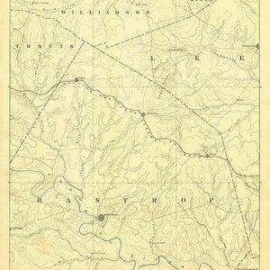 Mapa topográfico de 1885 del condado de Bastrop, Texas