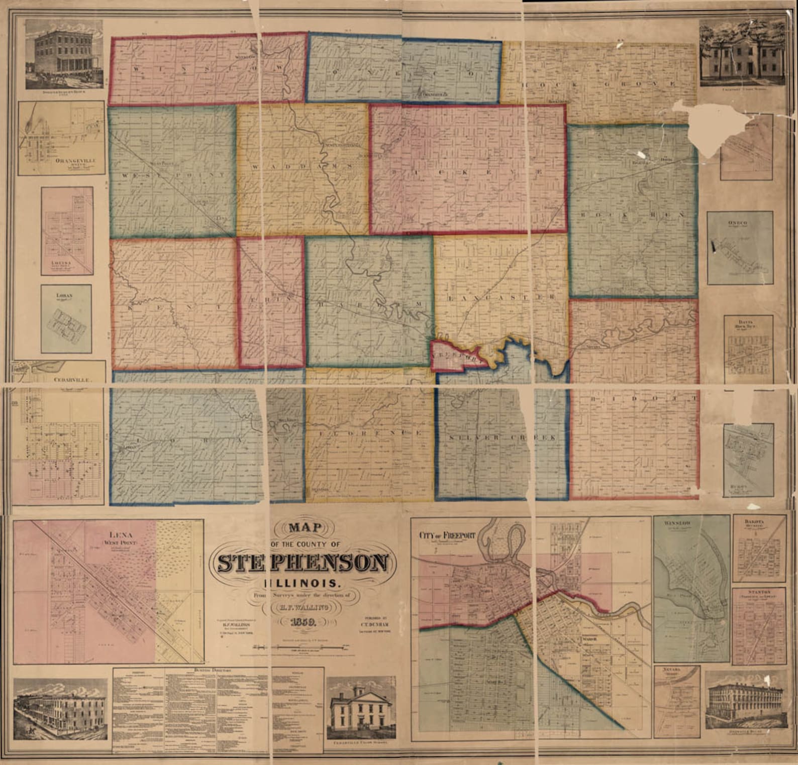 1859 Farm Line Map of Stephenson County Illinois Freeport Etsy