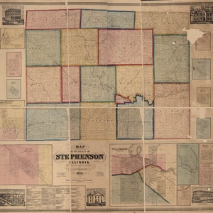 1859 Farm Line, carte du port franc du comté de Stephenson dans l'Illinois