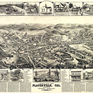 1888 Panorama-Karte von Placerville Kalifornien