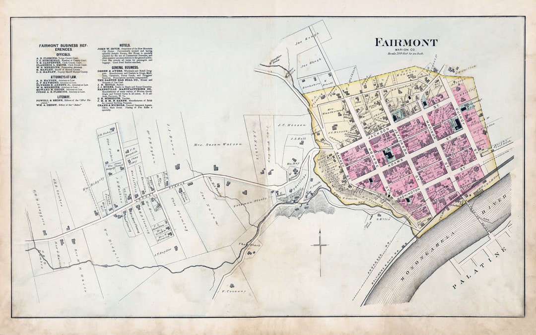 1886 Map of Fairmont Marion County West Virginia Etsy