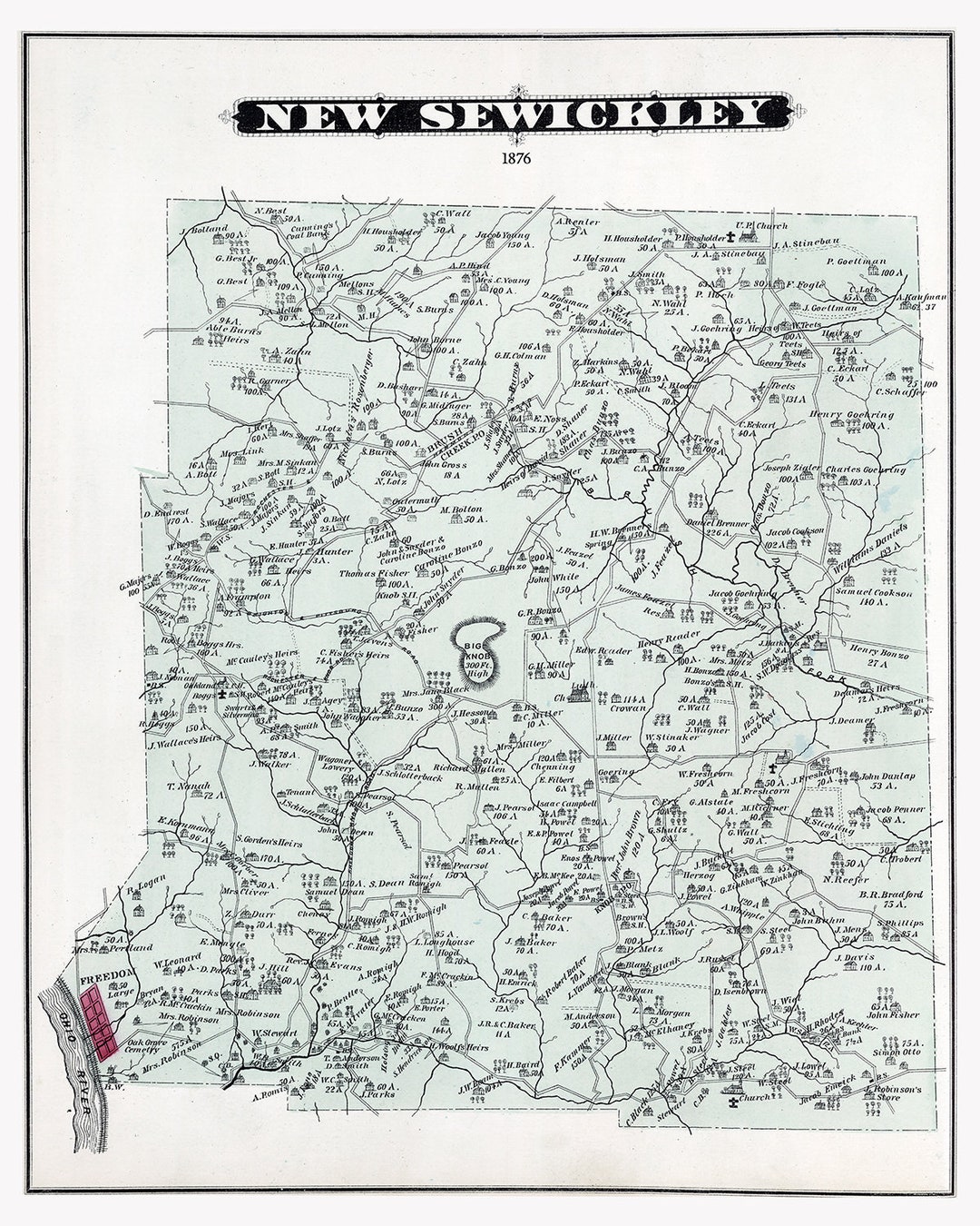 1876 Map of New Sewickley Township Beaver County Pennsylvania Etsy