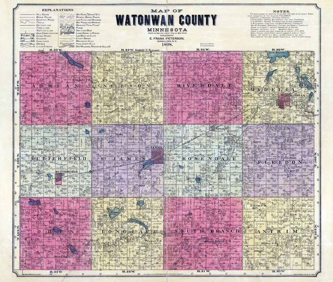 1898 Farm Line Map of Watonwan County Minnesota Etsy