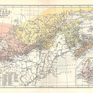 1874 Kaart van de oostelijke provincies van Canada en NewFoundLand