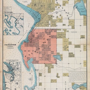 1890-Karte von Fairhaven Washington und Umgebung