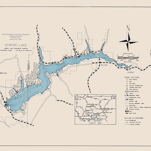 1960 Map of Atwood Lake Carroll and Tuscarawas County Ohio