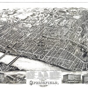 1875 Panorama-Karte von Springfield Massachusetts
