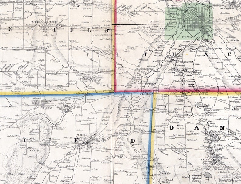 1853 Map of Tompkins County New York From Actual Surveys Etsy