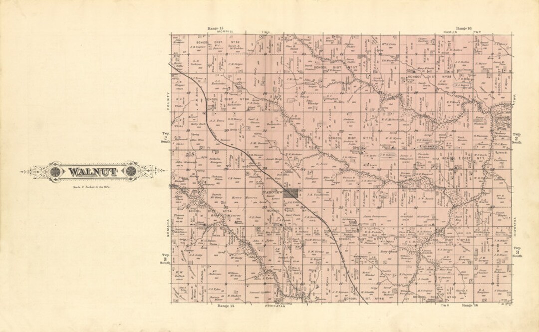 1887 Map of Walnut Township Brown County Kansas - Etsy