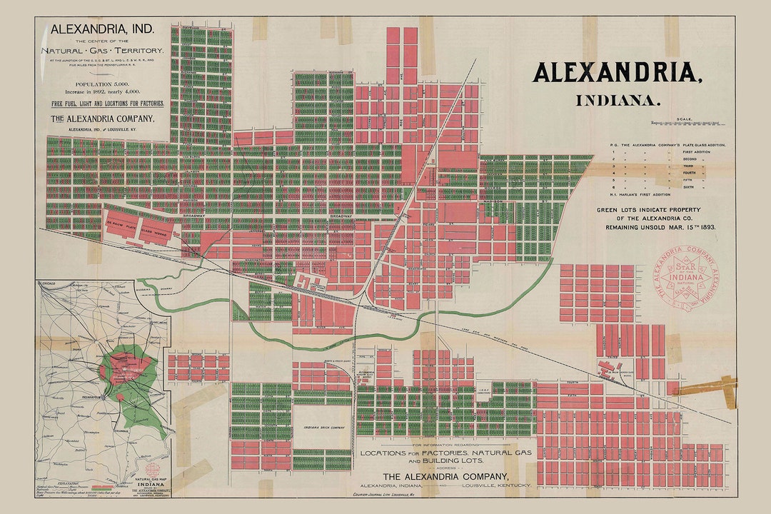 1893 Map of Alexandria Indiana Etsy
