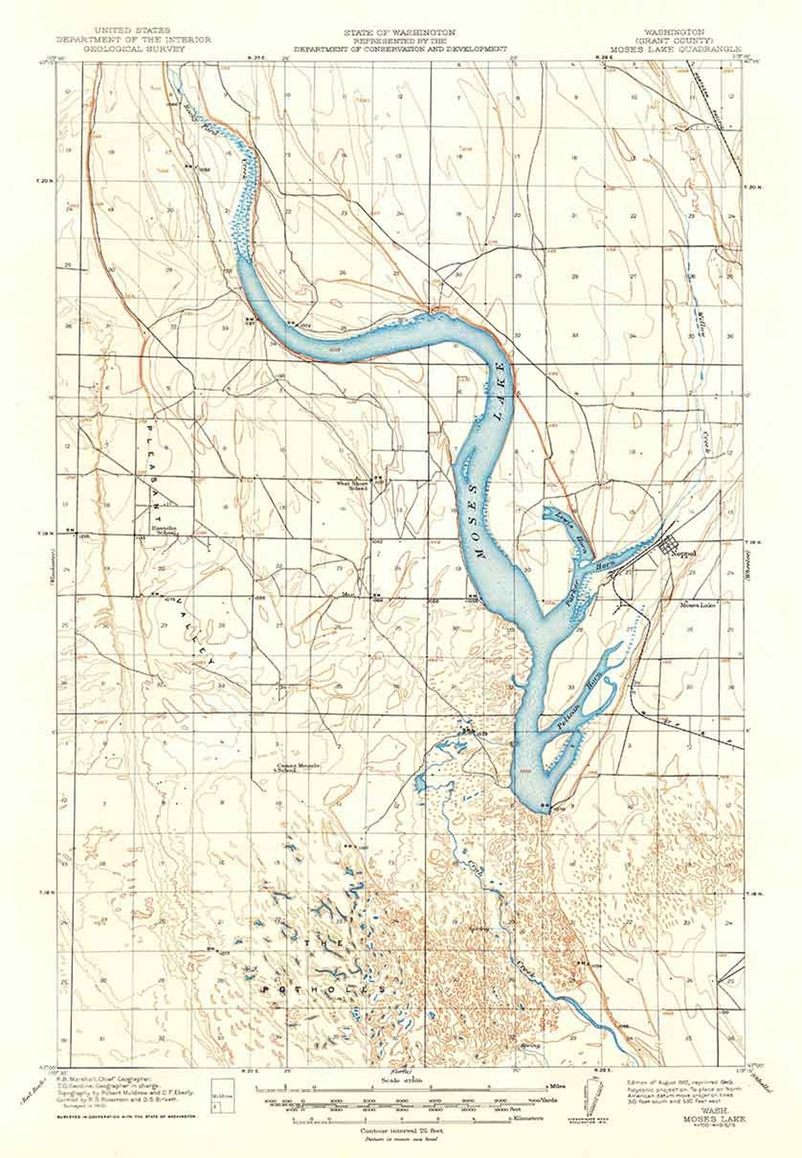 1912 Topo Map of Moses Lake Washington Etsy