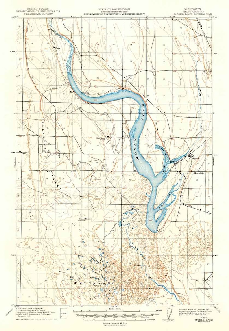 1912 Topo Map of Moses Lake Washington Etsy