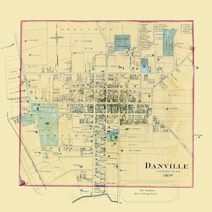 1876 Map of Danville Boyle County Kentucky