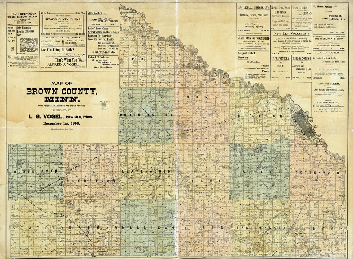 1900 Farm Line Map of Brown County Minnesota Etsy