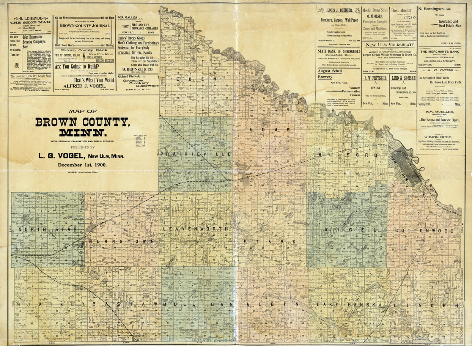 1900 Farm Line Map of Brown County Minnesota Etsy