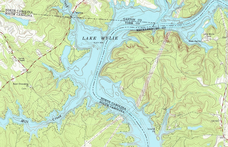 1973 Map of Lake Wylie South Carolina Etsy