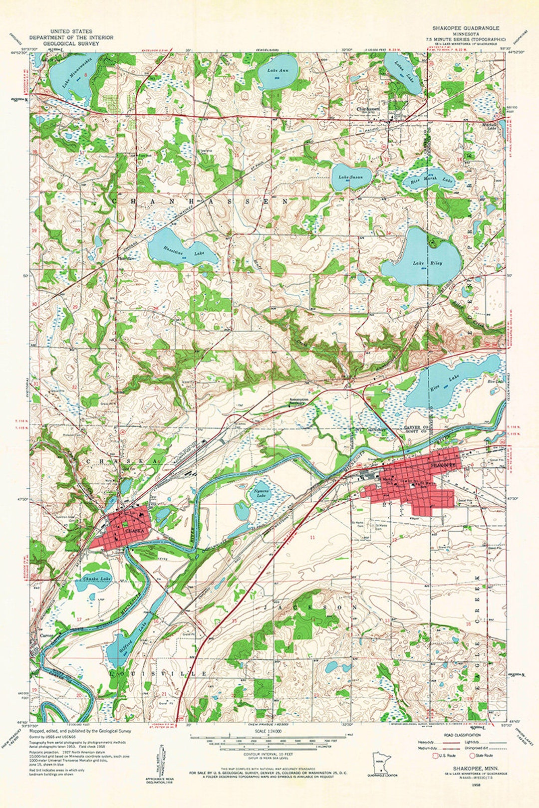 1958 Topo Map of Shakopee Minnesota Quadrangle Etsy
