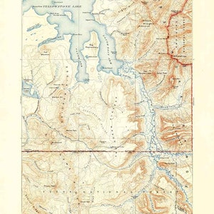 1885 Carte topographique du quadrilatère du lac Wyoming Parc national de Yellowstone
