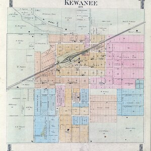 1875 Mappa della contea di Kewanee Henry, Illinois