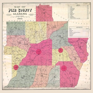 Kaart uit 1908 van Pike County, Alabama