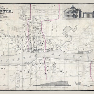 1838 Town Map of Augusta Maine