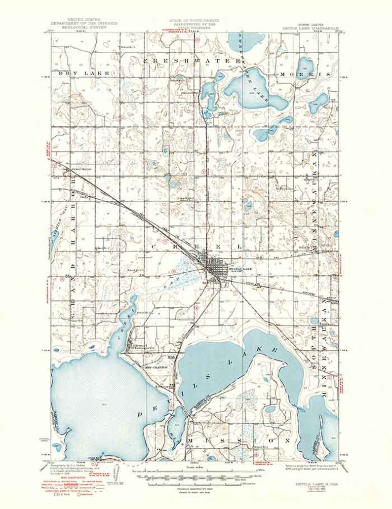 1931 Topo Map of Devils Lake Quad North Dakota Etsy
