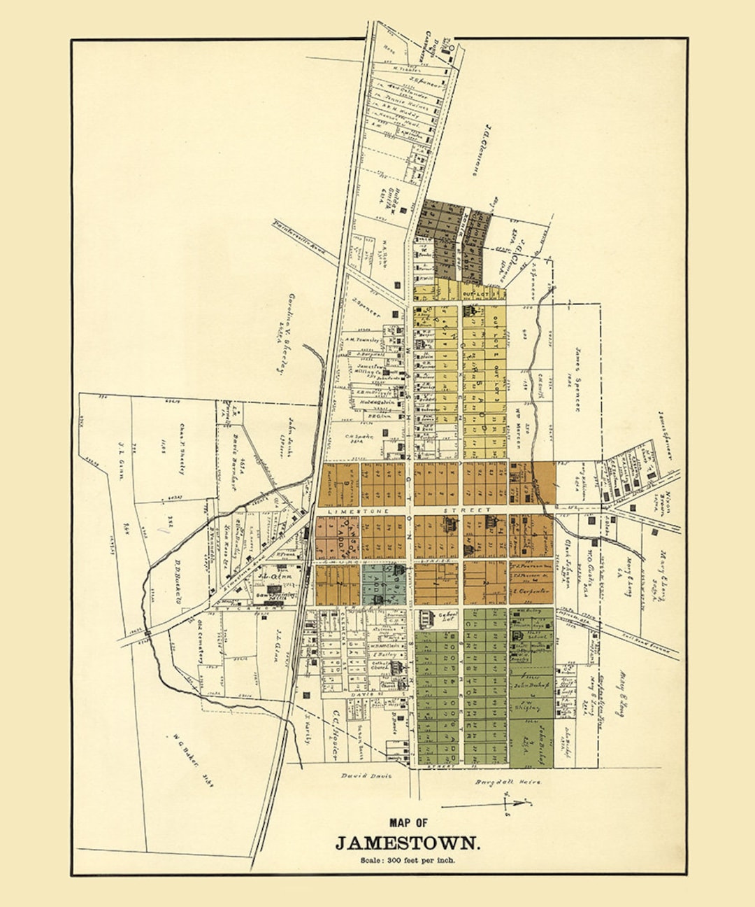 1896 Town Map of Jamestown Greene County Ohio Etsy
