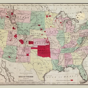 1868 Map of Indian Tribes in the United States - Etsy