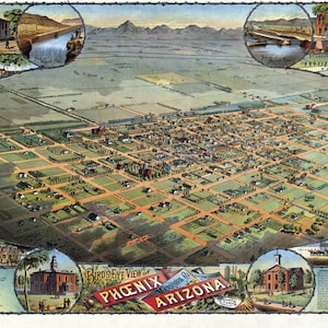 1885 Panoramakarte von Phoenix Maricopa County, Arizona