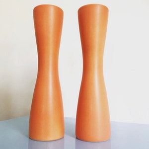 Pair of Vintage Habitat Vases, Circa 1980s 1990s, Stamped base, Fabulous matte orange colour, generous size, 80s 90s 00s, Conran style