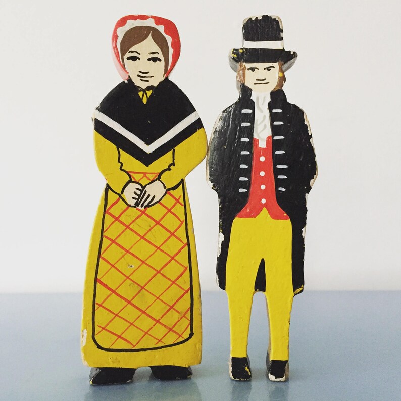 Hand Painted Wooden Folk Art Figures Dutch Style Possibly Image 0