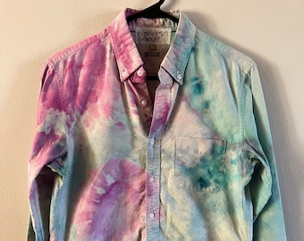 Cotton Candy Upcycled Ice Dyed Long Sleeve Button Up Shirt