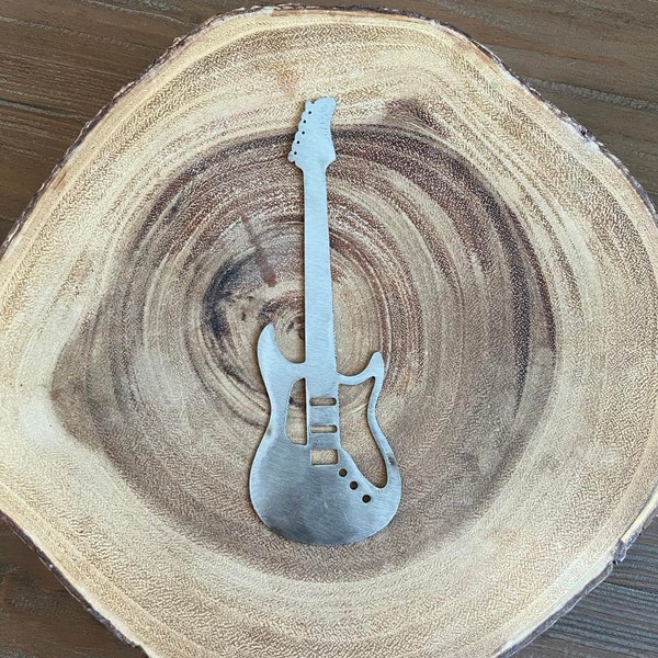 Rustic Recycled Steel Metal Electric Guitar Christmas Ornament