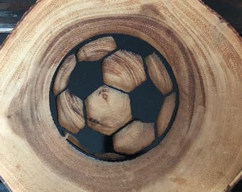 Adorno personalizado de balón de fútbol de madera rústica