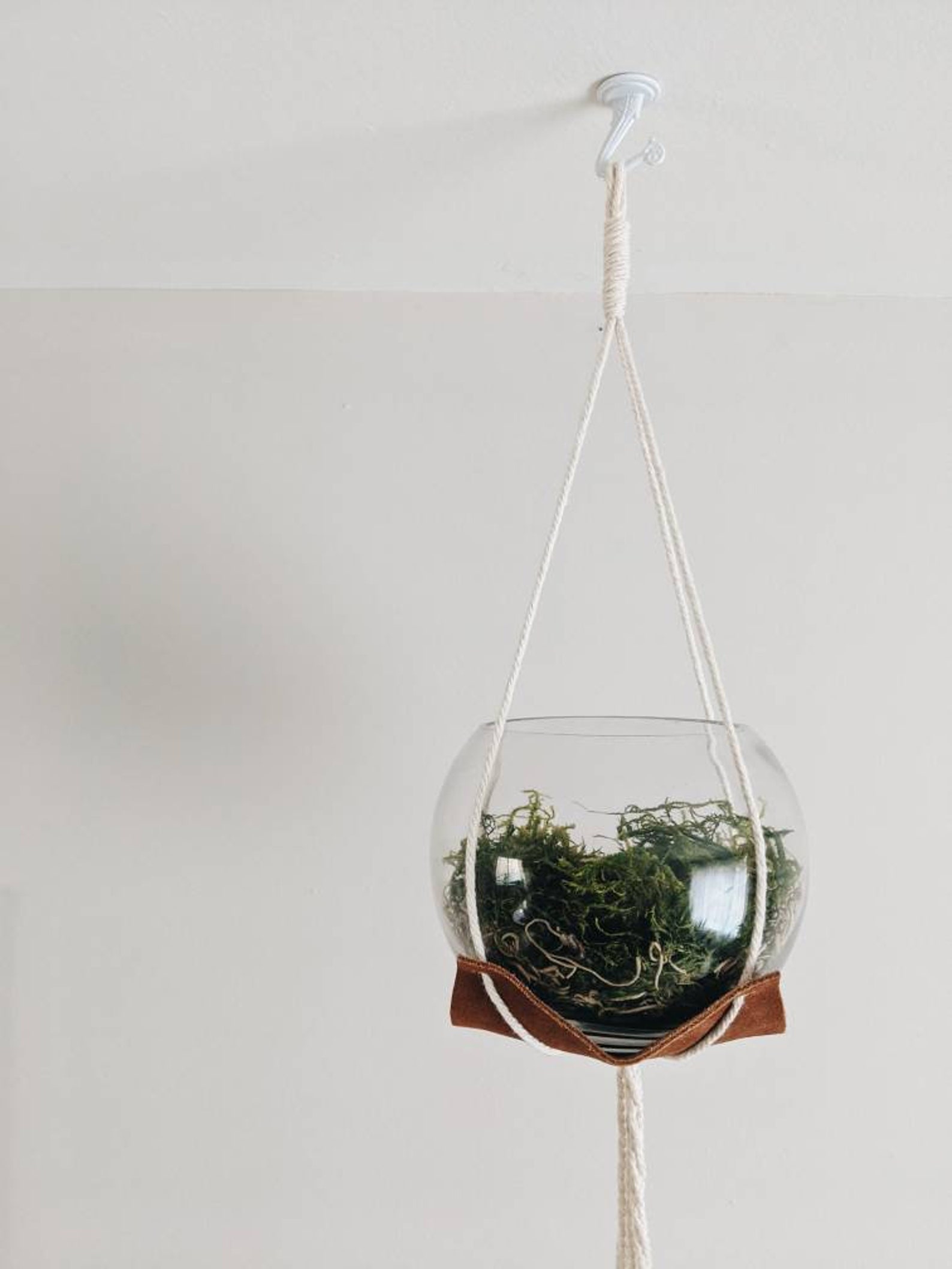 Planter hanger minimalist leather and cotton cord succulent Etsy