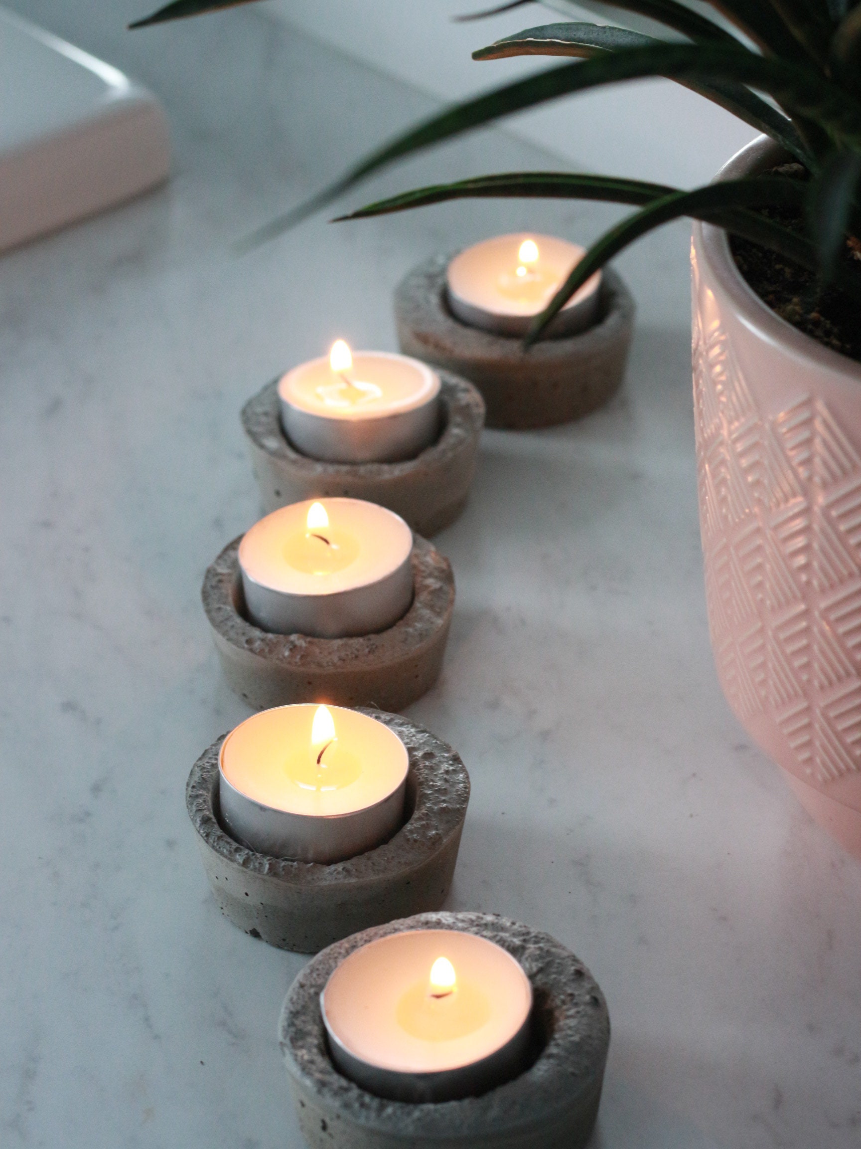 Tea Light Holder 5 Pack Concrete Tea Light Holders With Tea Etsy Canada