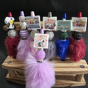 SNOOPY fluffy fancy PEN | cute custom beaded | fun gift | office | present | stationery | charlie brown | new | peanuts | friends | dog