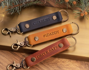 Carabiner Leather Keychain, Drive Safe Keychain, Personalized Gifts for Him, Boyfriend Keychain