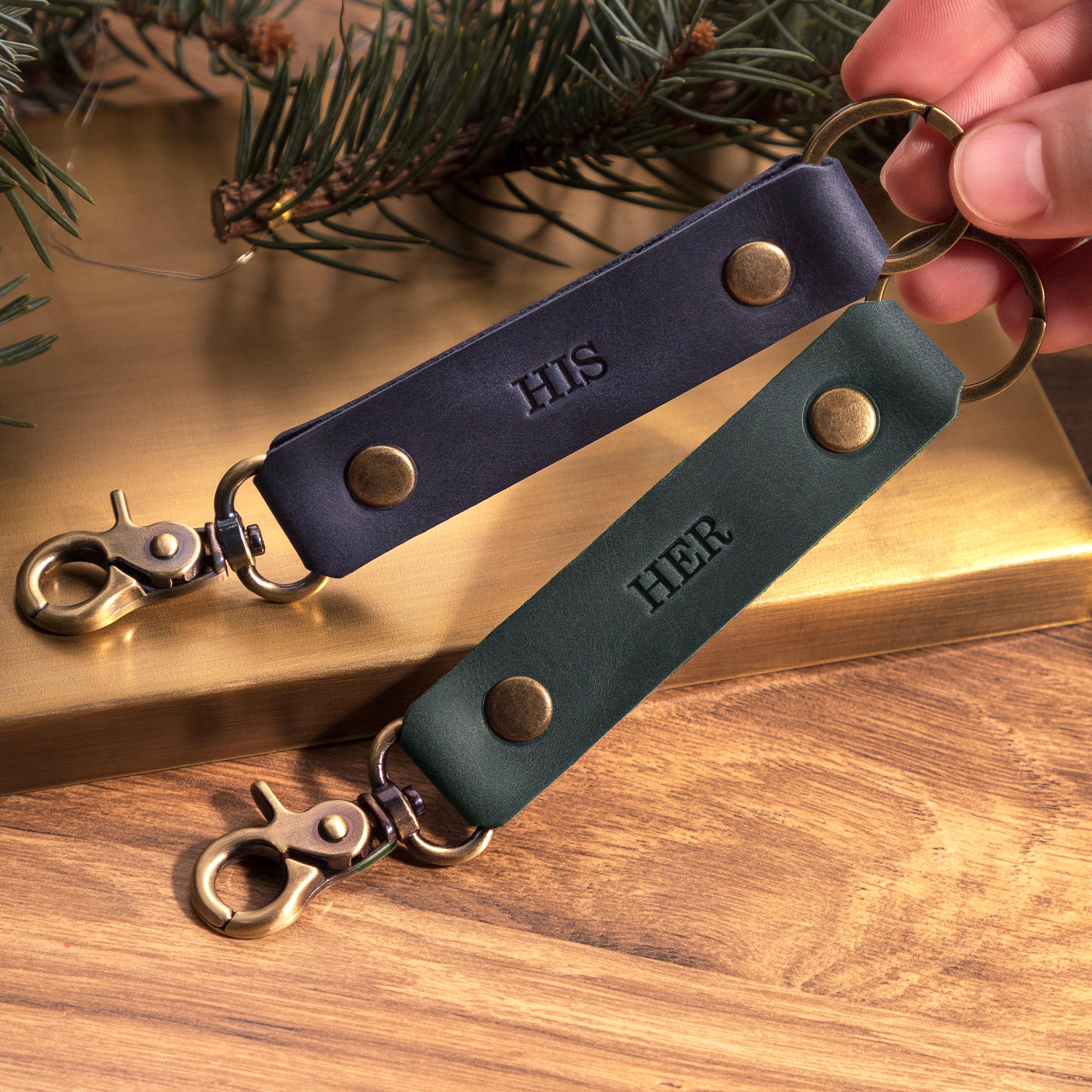 Personalized Leather Keychain With Snap Clip, Leather Key Fob With