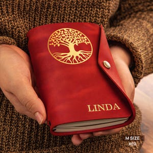 Tree of life leather journal, refillable journal with leather cover, personalized lined notebook, A5 leather cover notebook