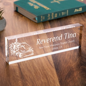 Personalized Acrylic name sign, pastor name plate, christian name plate, cleric name plate, gift for christians